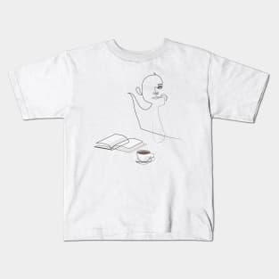 anticipation - girl with coffee and book Kids T-Shirt